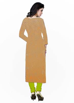Beige embroidered cotton unstitched salwar with dupatta 2