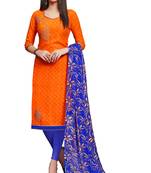Orange embroidered cotton unstitched salwar with dupatta