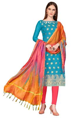 Blue woven banarasi unstitched salwar with dupatta salwar 1