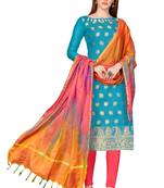 Blue woven banarasi unstitched salwar with dupatta salwar