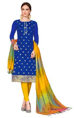 Blue woven banarasi unstitched salwar with dupatta salwar 1