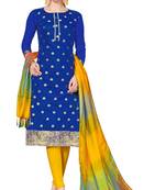 Blue woven banarasi unstitched salwar with dupatta salwar