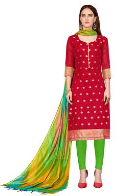 Red woven banarasi unstitched salwar with dupatta salwar 1