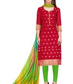 Red woven banarasi unstitched salwar with dupatta salwar