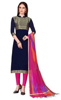 Blue woven banarasi unstitched salwar with dupatta salwar 1