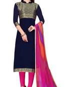 Blue woven banarasi unstitched salwar with dupatta salwar