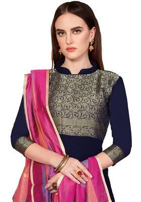 Blue woven banarasi unstitched salwar with dupatta salwar 2