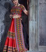 Red embroidered cotton semi stitched lehenga