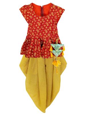 RED Girls's indowestern dhOTI suit,indo western dress,Peplum top dhoti 1