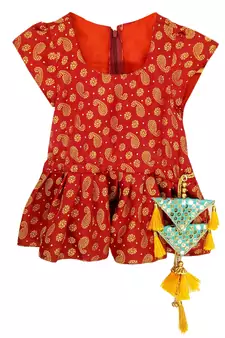 RED Girls's indowestern dhOTI suit,indo western dress,Peplum top dhoti