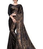 Black plain silk blend saree with blouse
