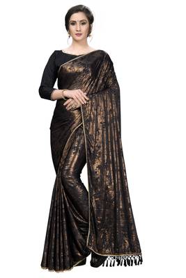 Black plain silk blend saree with blouse 2