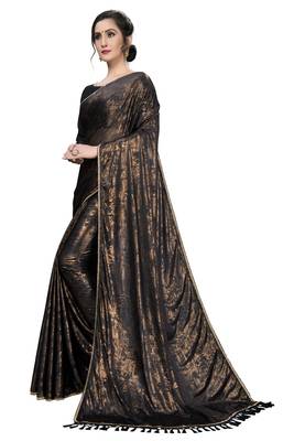 Black plain silk blend saree with blouse 3