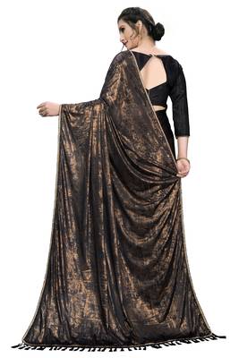 Black plain silk blend saree with blouse 4