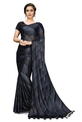 Black plain silk blend saree with blouse 1