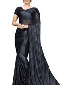 Black plain silk blend saree with blouse