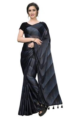 Black plain silk blend saree with blouse 2