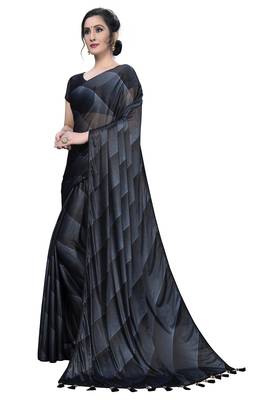 Black plain silk blend saree with blouse 3