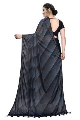 Black plain silk blend saree with blouse 4