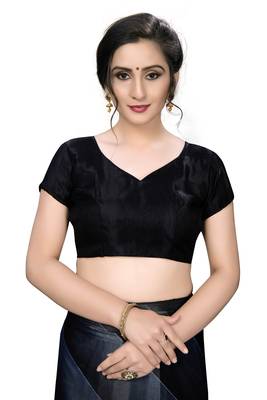 Black plain silk blend saree with blouse 5