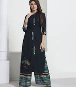 Dark-Blue Embroidered Rayon Ethnic-Kurtis