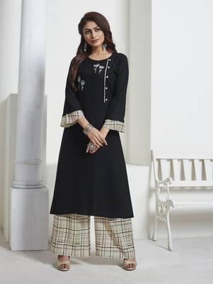 Black Embroidered Rayon Ethnic Kurtis 1