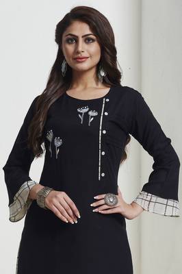Black Embroidered Rayon Ethnic Kurtis 2