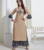 Beige Embroidered Rayon Ethnic Kurtis