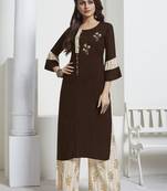 Coffee Embroidered Rayon Ethnic Kurtis