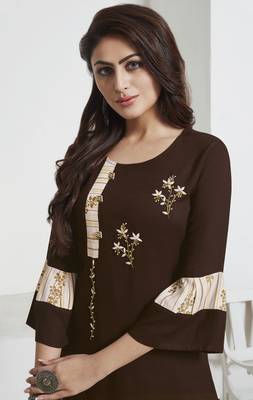Coffee Embroidered Rayon Ethnic Kurtis 2
