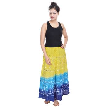 Yellow blue Cotton Long Bandhej Skirt 1