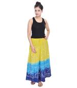 Yellow blue Cotton Long Bandhej Skirt