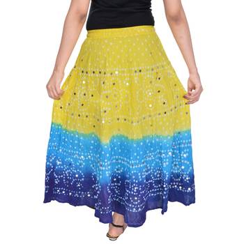 Yellow blue Cotton Long Bandhej Skirt 2