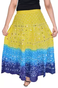 Yellow blue Cotton Long Bandhej Skirt