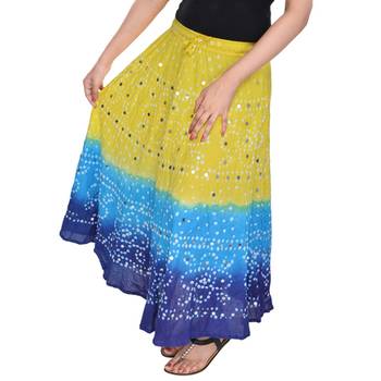 Yellow blue Cotton Long Bandhej Skirt 3