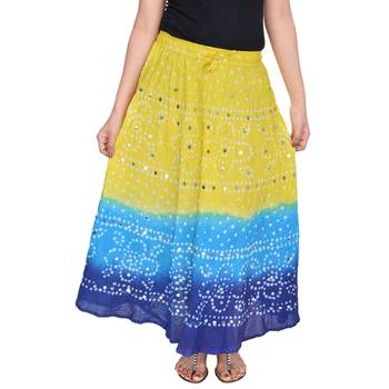 Yellow blue Cotton Long Bandhej Skirt 4
