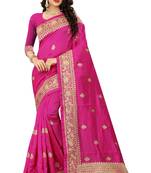 Pink Embroidered Art Silk Saree With Blouse