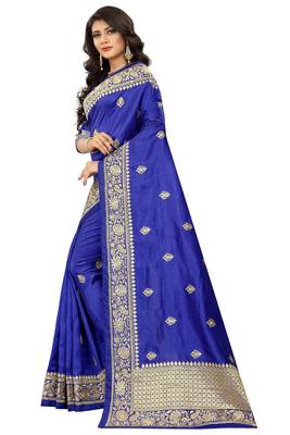 Blue Embroidered Art Silk Saree With Blouse 1