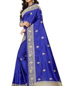 Blue Embroidered Art Silk Saree With Blouse