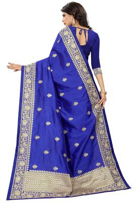 Blue Embroidered Art Silk Saree With Blouse 3