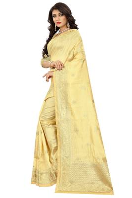 Beige Embroidered Art Silk Saree With Blouse 2