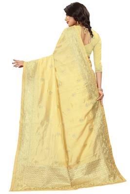 Beige Embroidered Art Silk Saree With Blouse 3