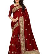 Maroon Embroidered Art Silk Saree With Blouse