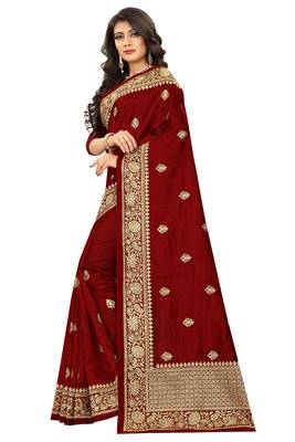 Maroon Embroidered Art Silk Saree With Blouse 2