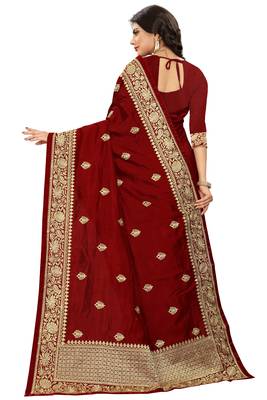 Maroon Embroidered Art Silk Saree With Blouse 3