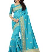Sky Blue Embroidered Art Silk Saree With Blouse