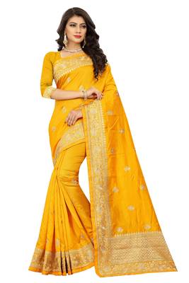 Yellow Embroidered Art Silk Saree With Blouse 1
