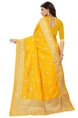 Yellow Embroidered Art Silk Saree With Blouse 3