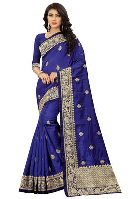 Blue Embroidered Art Silk Saree With Blouse 1