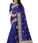 Blue Embroidered Art Silk Saree With Blouse